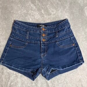 Refuge High Waisted Denim Micro Shorts Button Fly Cuffed Blue Size 4
